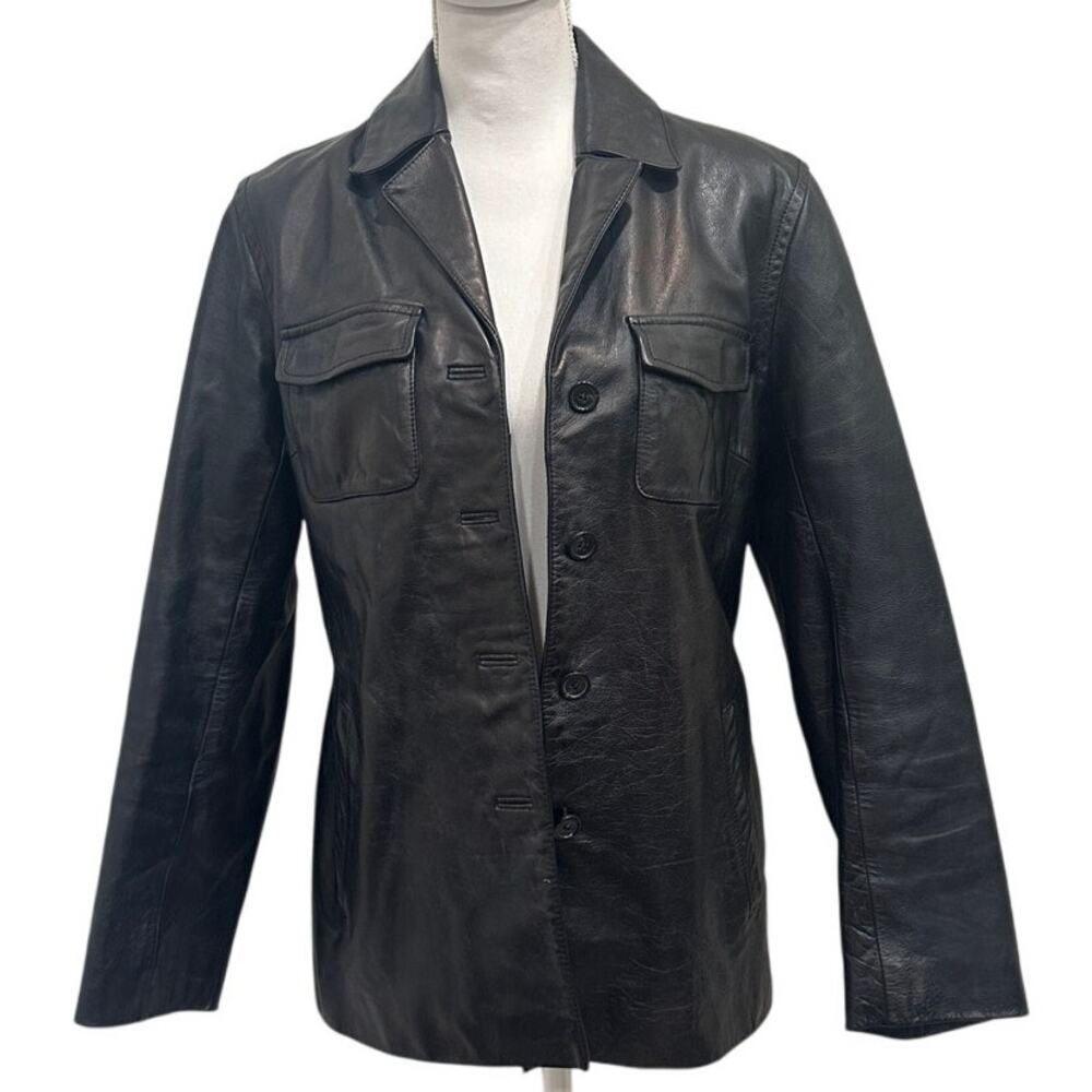 Vintage Y2K J. Crew‎ Black Leather Shacket Minimalist Preppy Heritage Old Money